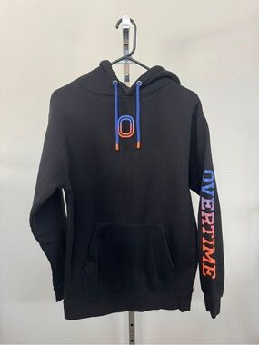 Overtime Black Hoodie with Blue & Orange Accents size S